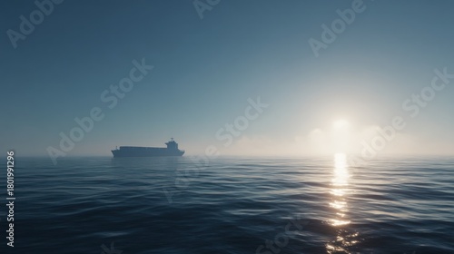 Fototapeta Naklejka Na Ścianę i Meble -  Cargo ship sailing on the sea at sunrise