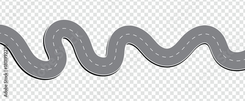 Horizontal asphalt road template. Curve highway roadway. Winding road vector illustration.
