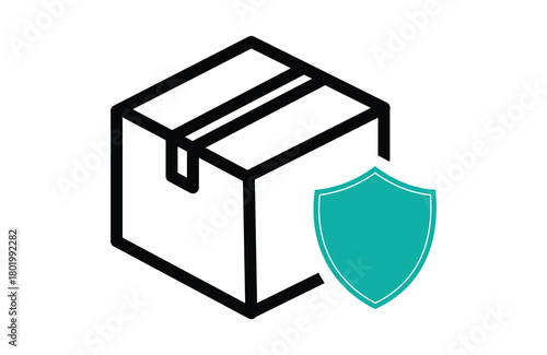 Secure delivery icon box with shield, symbolizing protection, safety, and reliability in shipping and logistics services, ensuring package integrity