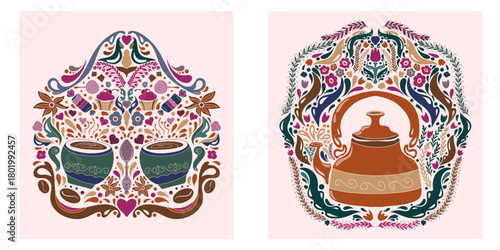 2 чайник и чашки