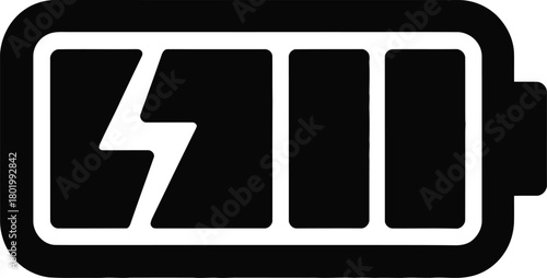 Low battery charge icon with a lightning bolt symbol indicating power, energy, and recharging process for electronic devices and mobile gadgets and apps