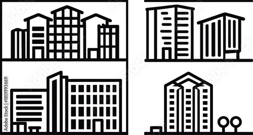 condo silhouette style minimal vector art illustration on a white background.
