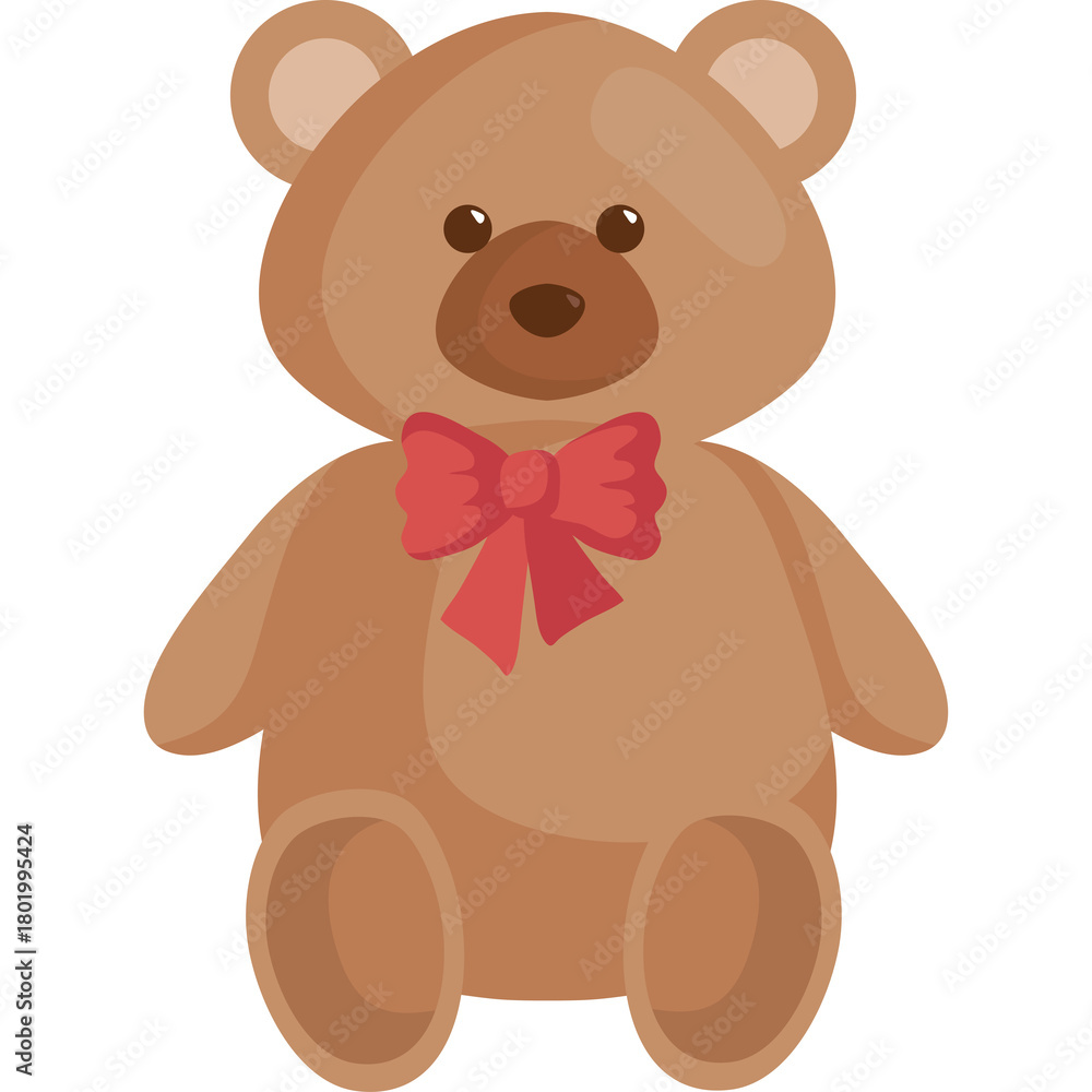 Obraz premium Cute brown teddy bear with red bow tie illustration isolated on transparent background