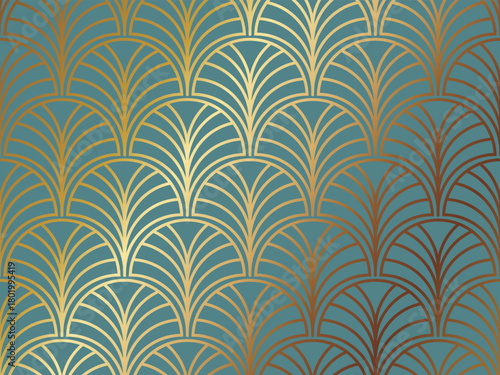 高級感のあるアールデコ模様の背景　ターコイズ＆ゴールド