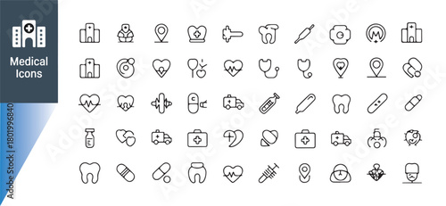 Comprehensive Medical Icon Set in Black Silhouettes Vector