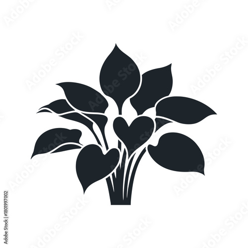 Stylized plant silhouette with heart shaped leaves for nature designs