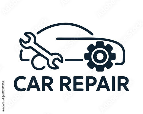 Car repair service icon, automotive maintenance workshop symbol design