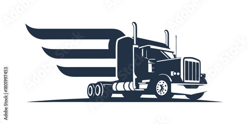 Speedy logistics truck with wings logo design on white background vector