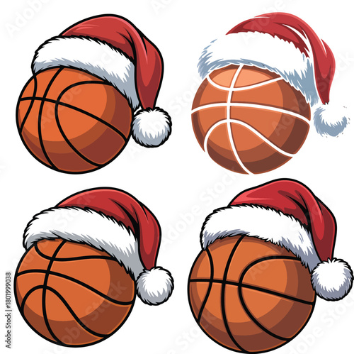 Basketball wearing a santa hat for christmas celebration