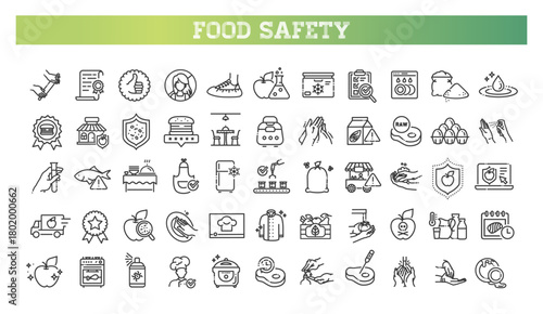 Set of outline food safety icons