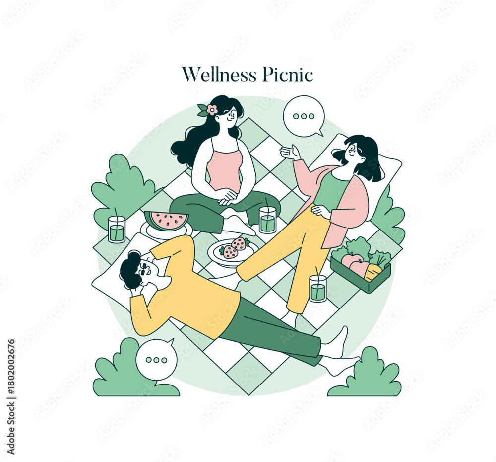 Fototapeta premium Relaxed Picnic Gathering Vector Illustration