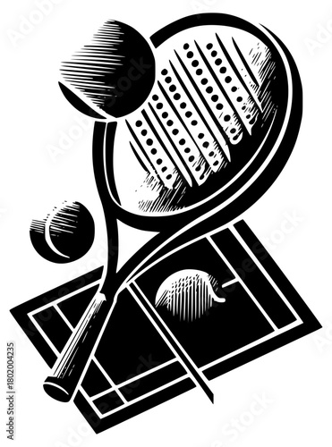 Tennis racket and court graphic