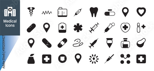 Medical Icons Set – Healthcare Symbols and Hospital Elements Vector Illustration Eps !o