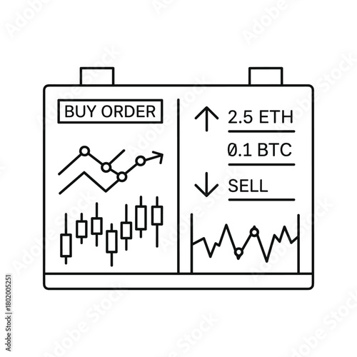 Trading screen showing buy and sell orders with crypto charts