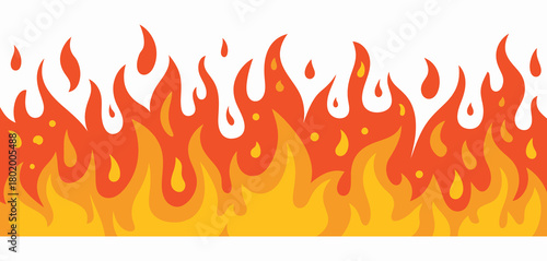 a fire with large orange flames forming a seamless border on a transparent background, creating an intense blazing effect, ideal for dramatic designs and high-impact visual compositions.