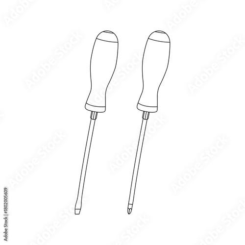 Illustration showing two outline style screwdrivers with different heads on a plain white background