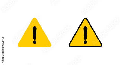Warning exclamation mark icon in flat design. Yellow caution triangle symbol