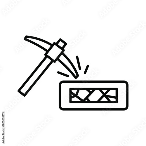 Pickaxe striking a gold bar, symbolizing mining or extraction