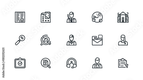Collection of business and medical icons in outline style.
