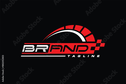 speedometer racing flag text logo