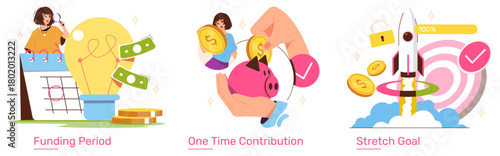 Crowdfunding Vector Illustration with Diverse Actions