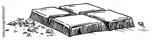 chocolate bar broken pieces vector sketch fine lines in ink engraving style