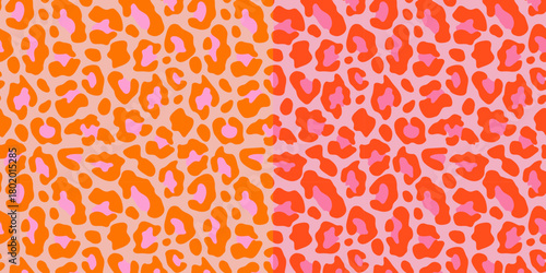 Vibrant seamless leopard pattern in warm orange and pink tones. Trendy abstract animal print for fashion, textile, branding and modern design.