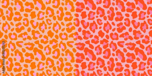 Obraz Vibrant seamless leopard pattern in warm orange and pink tones. Trendy abstract animal print for fashion, textile, branding and modern design.