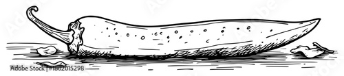 spicy chili pepper vegetable vector sketch fine lines in ink engraving style