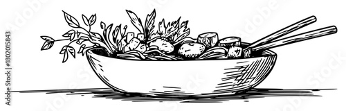 fresh vegetable salad in bowl hand drawn doodle sketch vector black shape