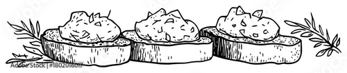 bruschetta with spread hand drawn doodle sketch vector black shape
