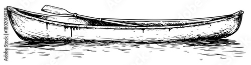 wooden canoe boat on water hand drawn doodle sketch vector black shape