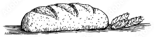 baked bread loaf and wheat hand drawn doodle sketch vector black shape