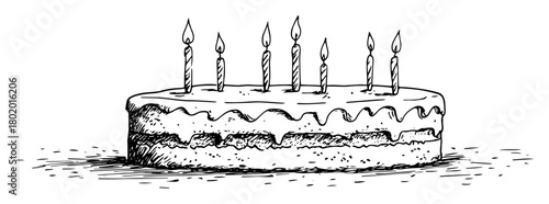 birthday cake with candles hand drawn doodle sketch vector black shape