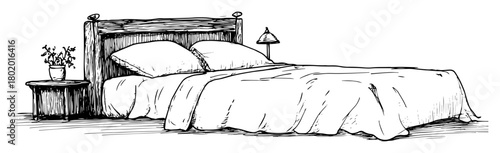vintage bed and nightstand hand drawn doodle sketch vector laser engraving