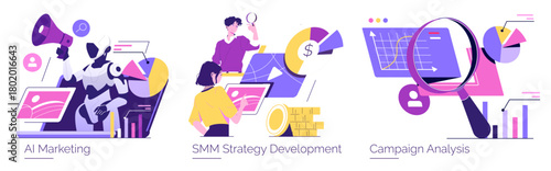AI Marketing and SMM Strategy Vector Illustration
