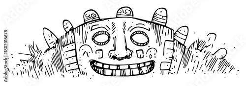 smiling ancient sculpture in ground hand drawn doodle vector sketch shape