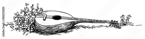 arabic lute oud instrument hand drawn black and white doodle vector sketch shape