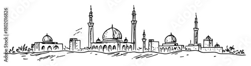 islamic mosque silhouette hand drawn in outline doodle vector sketch shape