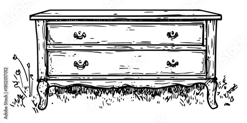 vintage chest of drawers hand drawn vector illustration outline style