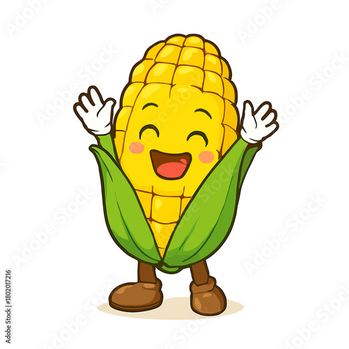 Excited corn mascot cartoon with joyful face