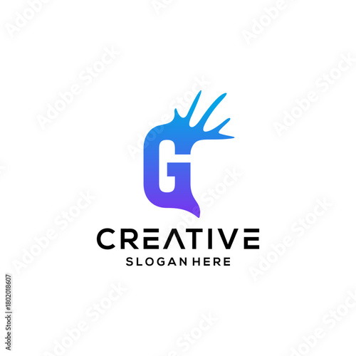 deer antlers and letter G logo design vector icon illustration
