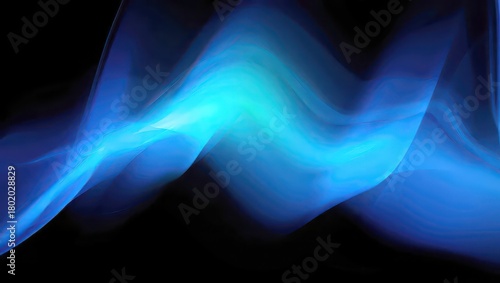 Abstract blue light waves flowing across a dark background, creating a dynamic and ethereal visual effect.