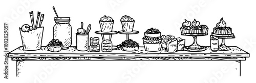 hand drawn dessert buffet table sketch