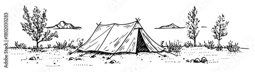 camping tent in nature sketch