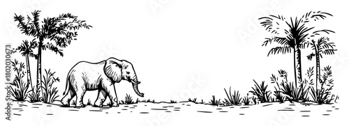 elephant walking in jungle sketch