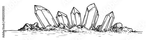 crystal cluster on ground sketch
