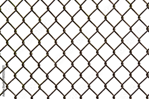 Rusty chain link fence texture isolated on transparent background for design use