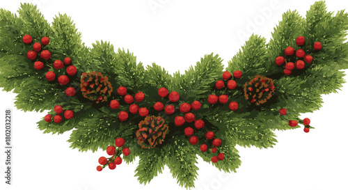 Arched Garland with Pine Cones and Clusters of Red Berries