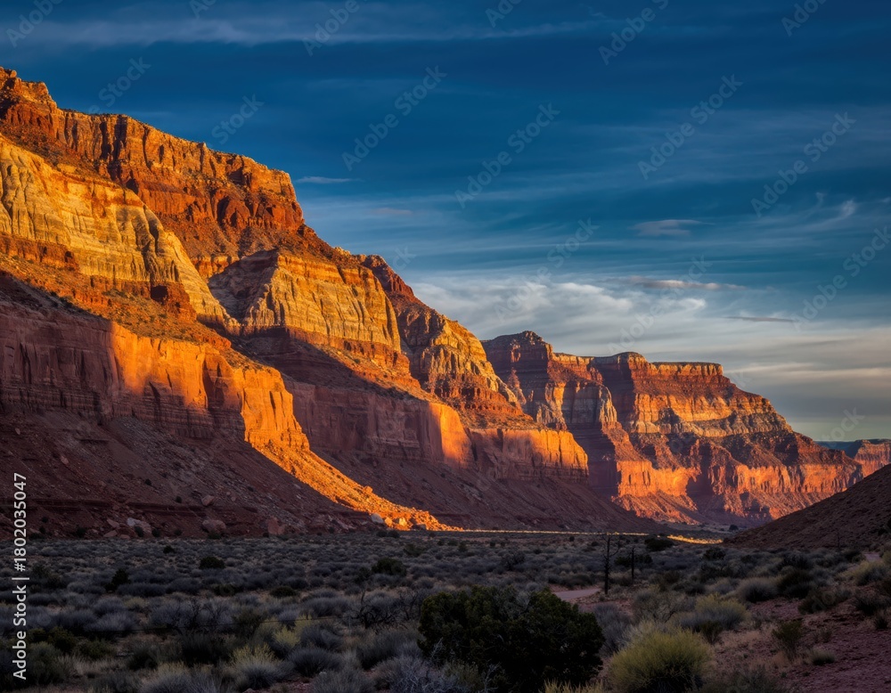 Fototapeta premium Majestic Canyon with Layered Rock Formations at Sunset in High Quality
